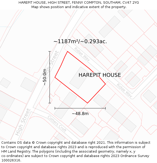 HAREPIT HOUSE, HIGH STREET, FENNY COMPTON, SOUTHAM, CV47 2YG: Plot and title map