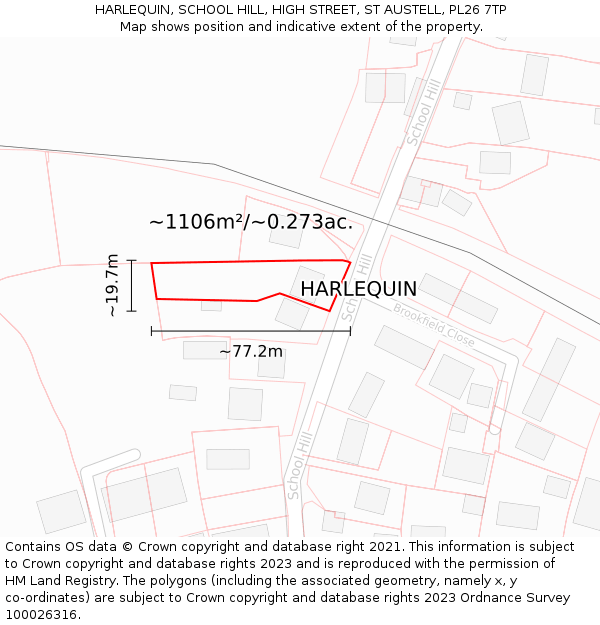 HARLEQUIN, SCHOOL HILL, HIGH STREET, ST AUSTELL, PL26 7TP: Plot and title map