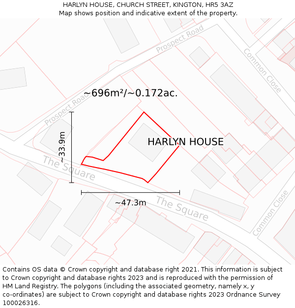 HARLYN HOUSE, CHURCH STREET, KINGTON, HR5 3AZ: Plot and title map
