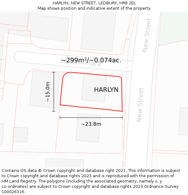 HARLYN, NEW STREET, LEDBURY, HR8 2EL: Plot and title map