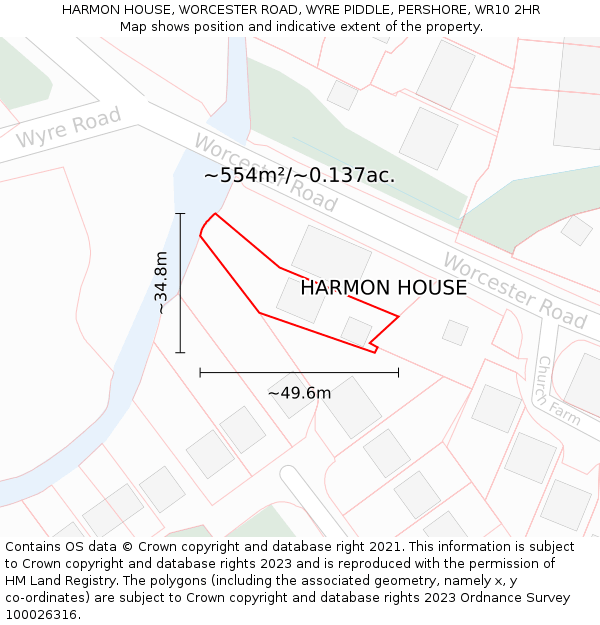 HARMON HOUSE, WORCESTER ROAD, WYRE PIDDLE, PERSHORE, WR10 2HR: Plot and title map