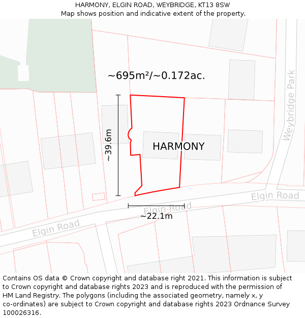 HARMONY, ELGIN ROAD, WEYBRIDGE, KT13 8SW: Plot and title map