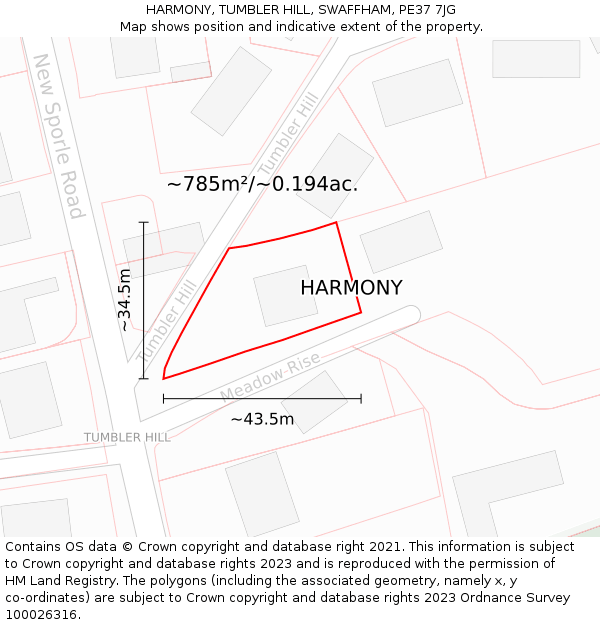 HARMONY, TUMBLER HILL, SWAFFHAM, PE37 7JG: Plot and title map