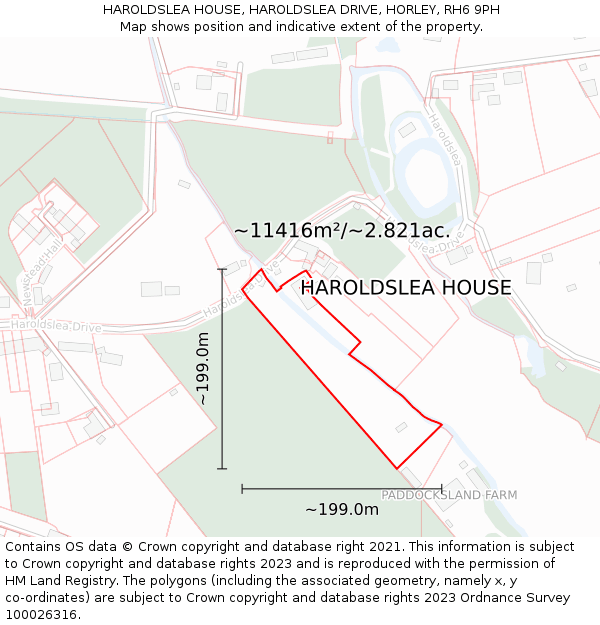 HAROLDSLEA HOUSE, HAROLDSLEA DRIVE, HORLEY, RH6 9PH: Plot and title map