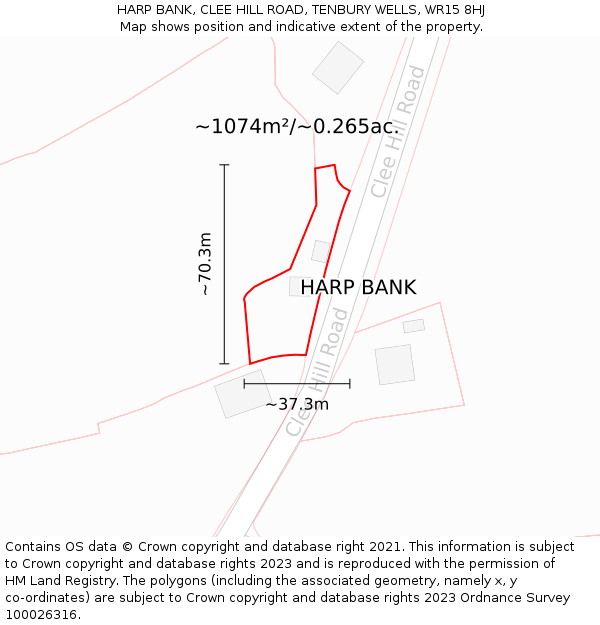 HARP BANK, CLEE HILL ROAD, TENBURY WELLS, WR15 8HJ: Plot and title map