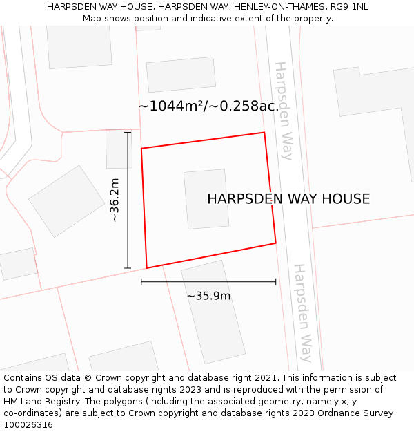 HARPSDEN WAY HOUSE, HARPSDEN WAY, HENLEY-ON-THAMES, RG9 1NL: Plot and title map