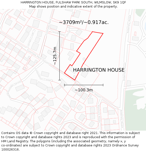 HARRINGTON HOUSE, FULSHAW PARK SOUTH, WILMSLOW, SK9 1QF: Plot and title map
