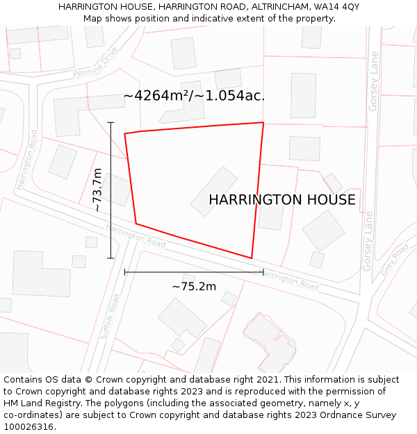 HARRINGTON HOUSE, HARRINGTON ROAD, ALTRINCHAM, WA14 4QY: Plot and title map