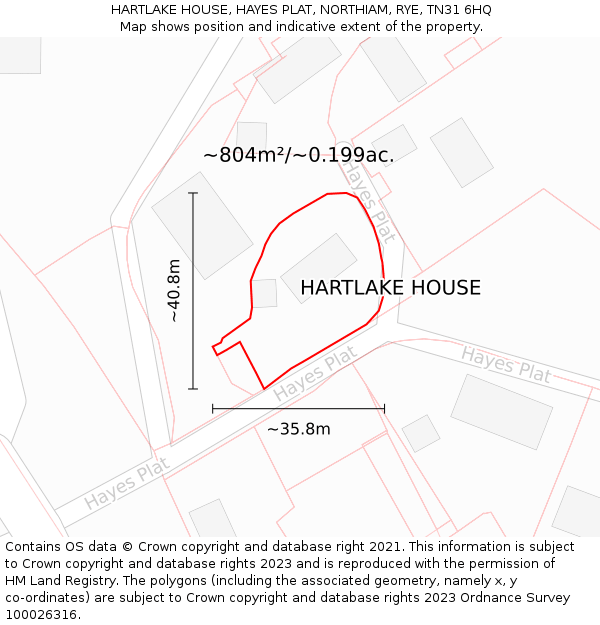 HARTLAKE HOUSE, HAYES PLAT, NORTHIAM, RYE, TN31 6HQ: Plot and title map