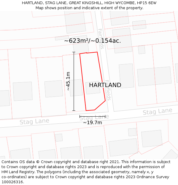 HARTLAND, STAG LANE, GREAT KINGSHILL, HIGH WYCOMBE, HP15 6EW: Plot and title map