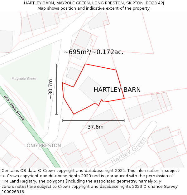 HARTLEY BARN, MAYPOLE GREEN, LONG PRESTON, SKIPTON, BD23 4PJ: Plot and title map