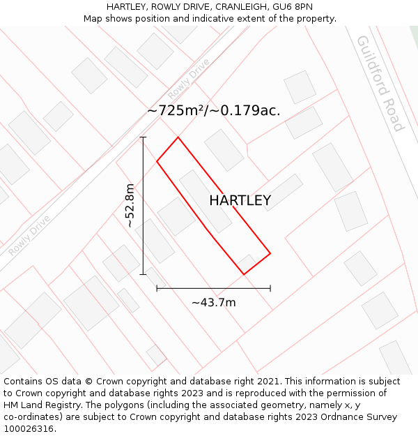 HARTLEY, ROWLY DRIVE, CRANLEIGH, GU6 8PN: Plot and title map