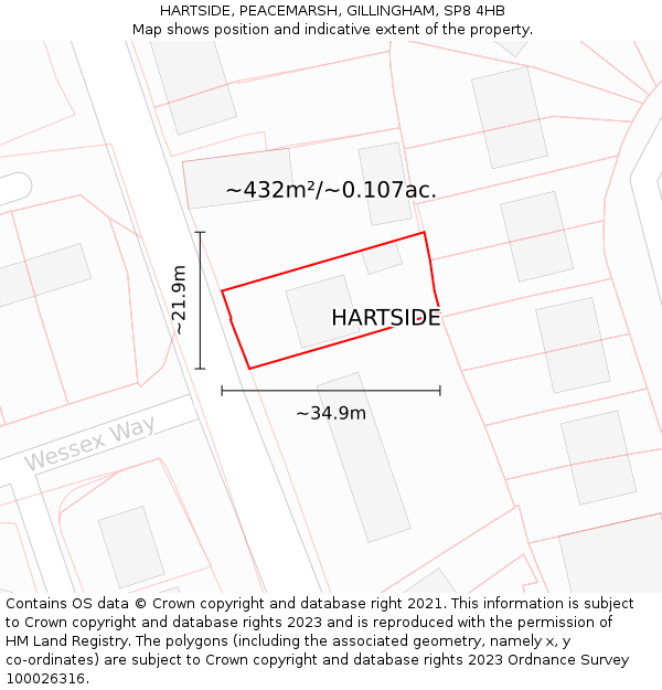 HARTSIDE, PEACEMARSH, GILLINGHAM, SP8 4HB: Plot and title map