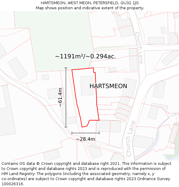 HARTSMEON, WEST MEON, PETERSFIELD, GU32 1JG: Plot and title map