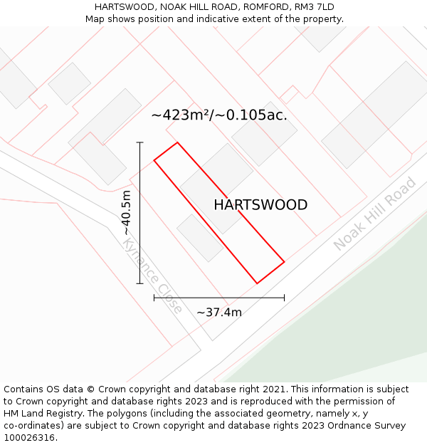 HARTSWOOD, NOAK HILL ROAD, ROMFORD, RM3 7LD: Plot and title map