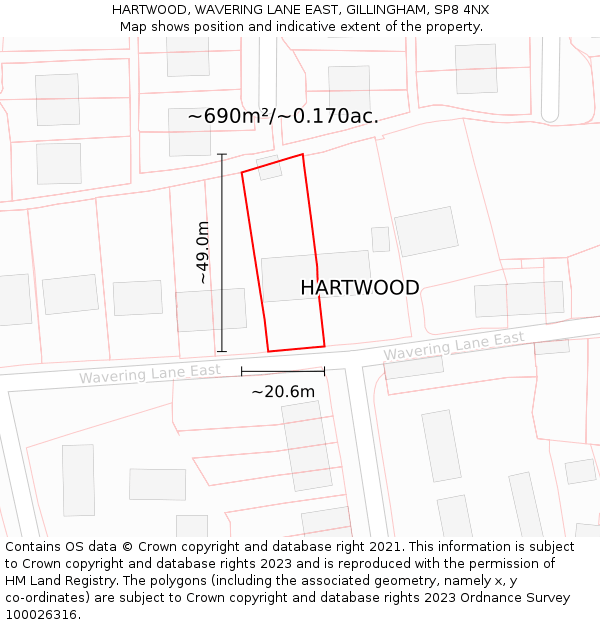 HARTWOOD, WAVERING LANE EAST, GILLINGHAM, SP8 4NX: Plot and title map