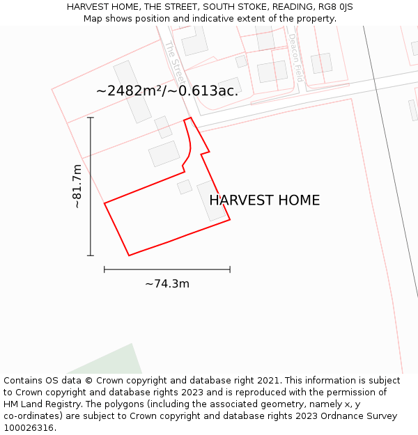 HARVEST HOME, THE STREET, SOUTH STOKE, READING, RG8 0JS: Plot and title map