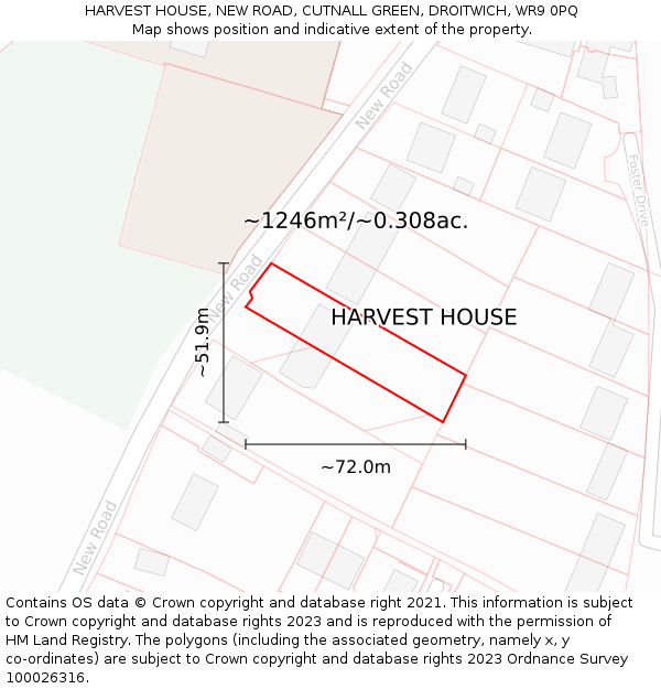 HARVEST HOUSE, NEW ROAD, CUTNALL GREEN, DROITWICH, WR9 0PQ: Plot and title map