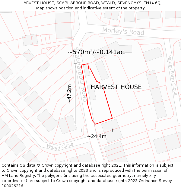 HARVEST HOUSE, SCABHARBOUR ROAD, WEALD, SEVENOAKS, TN14 6QJ: Plot and title map