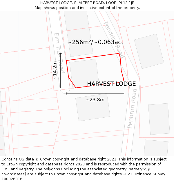 HARVEST LODGE, ELM TREE ROAD, LOOE, PL13 1JB: Plot and title map