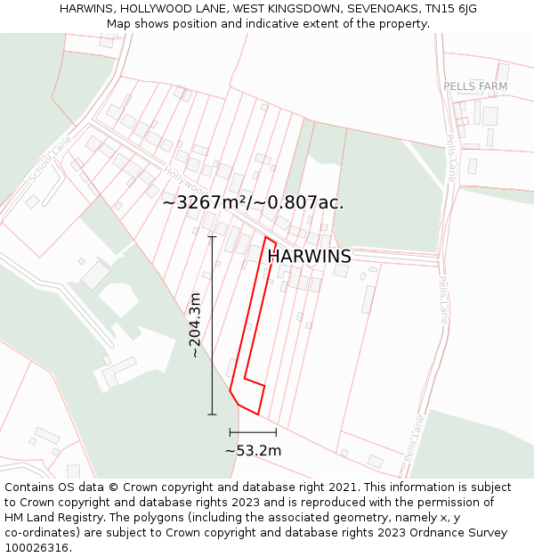 HARWINS, HOLLYWOOD LANE, WEST KINGSDOWN, SEVENOAKS, TN15 6JG: Plot and title map