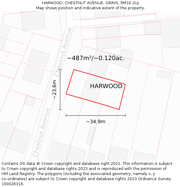 HARWOOD, CHESTNUT AVENUE, GRAYS, RM16 2UJ: Plot and title map