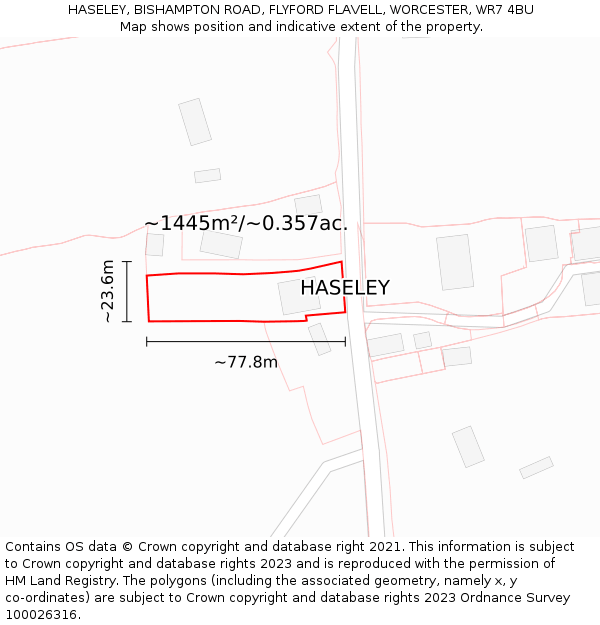 HASELEY, BISHAMPTON ROAD, FLYFORD FLAVELL, WORCESTER, WR7 4BU: Plot and title map