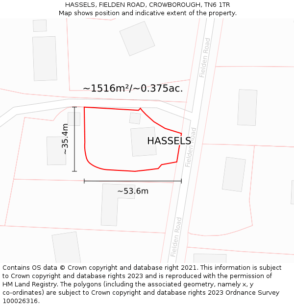 HASSELS, FIELDEN ROAD, CROWBOROUGH, TN6 1TR: Plot and title map