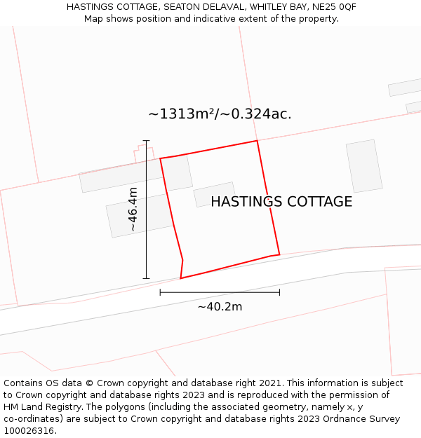 HASTINGS COTTAGE, SEATON DELAVAL, WHITLEY BAY, NE25 0QF: Plot and title map