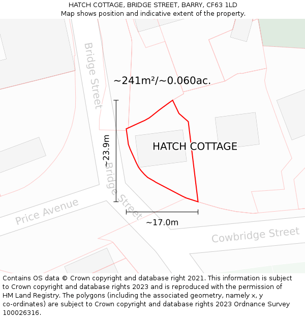 HATCH COTTAGE, BRIDGE STREET, BARRY, CF63 1LD: Plot and title map