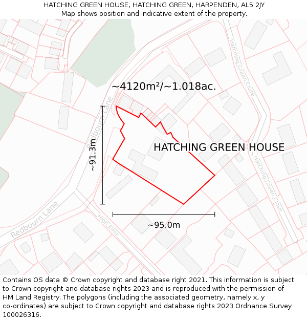 HATCHING GREEN HOUSE, HATCHING GREEN, HARPENDEN, AL5 2JY: Plot and title map