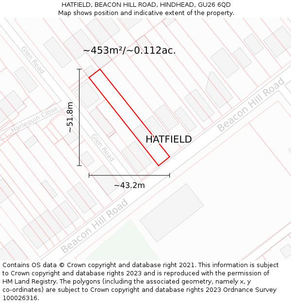 HATFIELD, BEACON HILL ROAD, HINDHEAD, GU26 6QD: Plot and title map