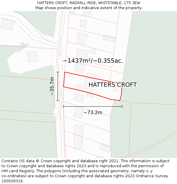 HATTERS CROFT, RADFALL RIDE, WHITSTABLE, CT5 3EW: Plot and title map