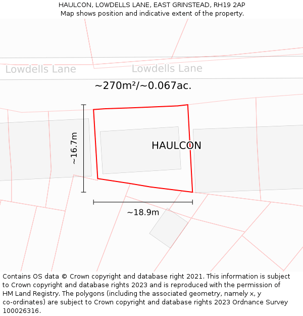 HAULCON, LOWDELLS LANE, EAST GRINSTEAD, RH19 2AP: Plot and title map