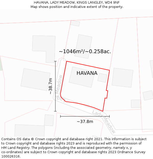 HAVANA, LADY MEADOW, KINGS LANGLEY, WD4 9NF: Plot and title map