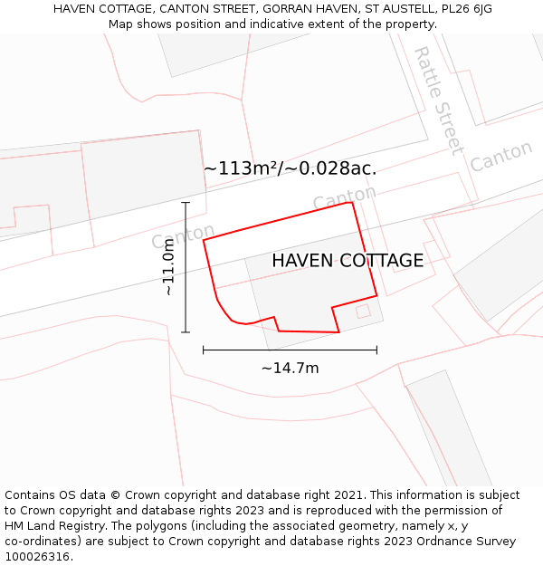 HAVEN COTTAGE, CANTON STREET, GORRAN HAVEN, ST AUSTELL, PL26 6JG: Plot and title map