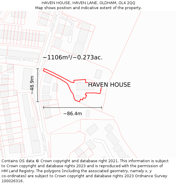 HAVEN HOUSE, HAVEN LANE, OLDHAM, OL4 2QQ: Plot and title map