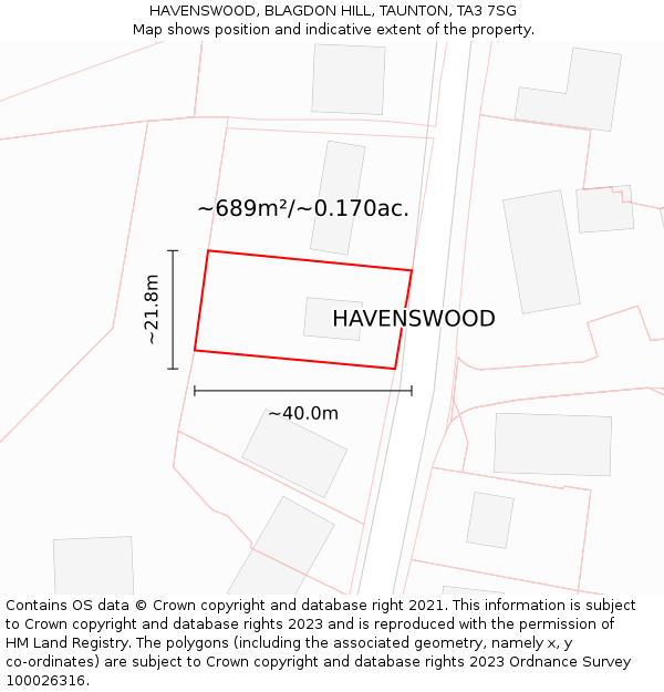 HAVENSWOOD, BLAGDON HILL, TAUNTON, TA3 7SG: Plot and title map
