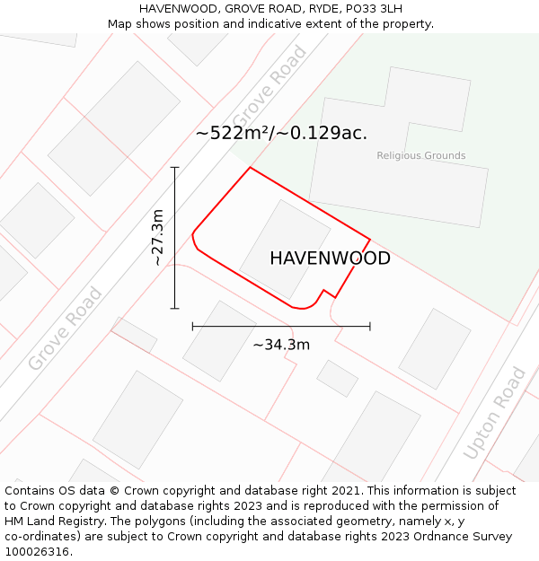 HAVENWOOD, GROVE ROAD, RYDE, PO33 3LH: Plot and title map