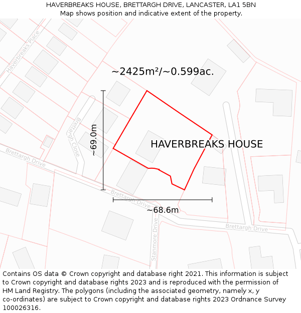 HAVERBREAKS HOUSE, BRETTARGH DRIVE, LANCASTER, LA1 5BN: Plot and title map