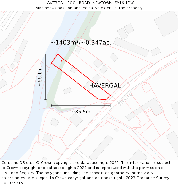 HAVERGAL, POOL ROAD, NEWTOWN, SY16 1DW: Plot and title map