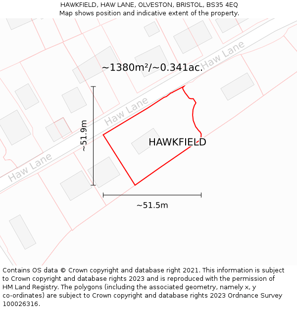 HAWKFIELD, HAW LANE, OLVESTON, BRISTOL, BS35 4EQ: Plot and title map