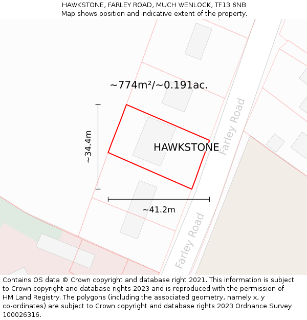 HAWKSTONE, FARLEY ROAD, MUCH WENLOCK, TF13 6NB: Plot and title map
