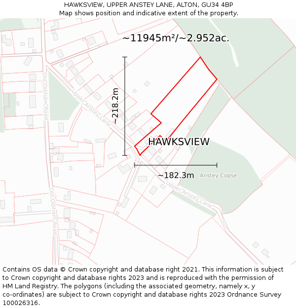 HAWKSVIEW, UPPER ANSTEY LANE, ALTON, GU34 4BP: Plot and title map