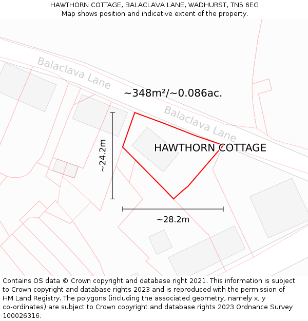 HAWTHORN COTTAGE, BALACLAVA LANE, WADHURST, TN5 6EG: Plot and title map