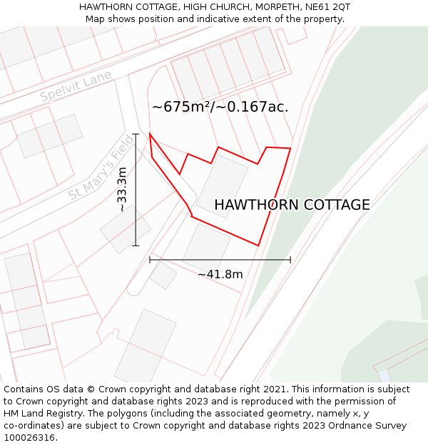 HAWTHORN COTTAGE, HIGH CHURCH, MORPETH, NE61 2QT: Plot and title map