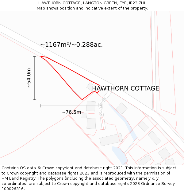 HAWTHORN COTTAGE, LANGTON GREEN, EYE, IP23 7HL: Plot and title map