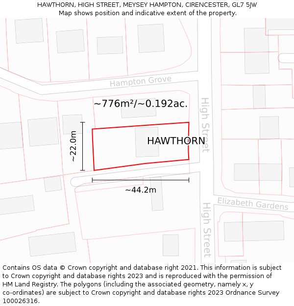 HAWTHORN, HIGH STREET, MEYSEY HAMPTON, CIRENCESTER, GL7 5JW: Plot and title map