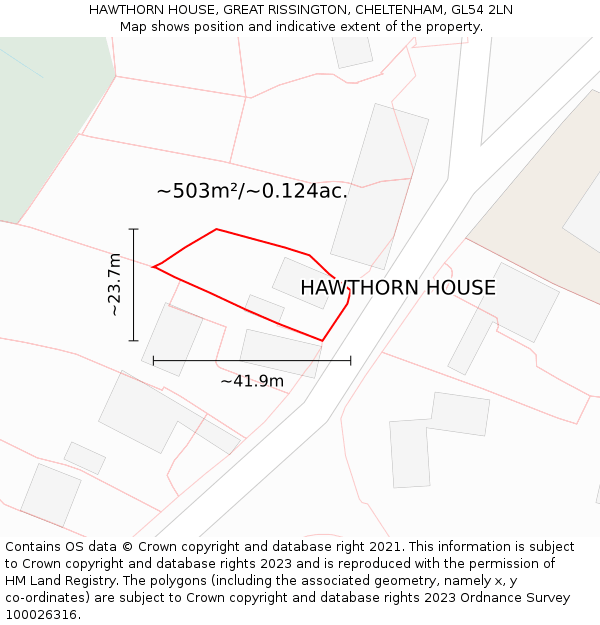 HAWTHORN HOUSE, GREAT RISSINGTON, CHELTENHAM, GL54 2LN: Plot and title map