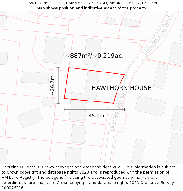 HAWTHORN HOUSE, LAMMAS LEAS ROAD, MARKET RASEN, LN8 3AP: Plot and title map